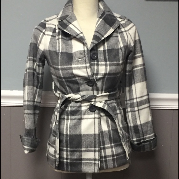 grey plaid peacoat